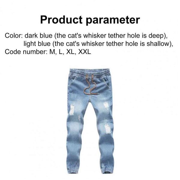 

pants hole pocket long men ripped skinny jeans blue pencil for daily life