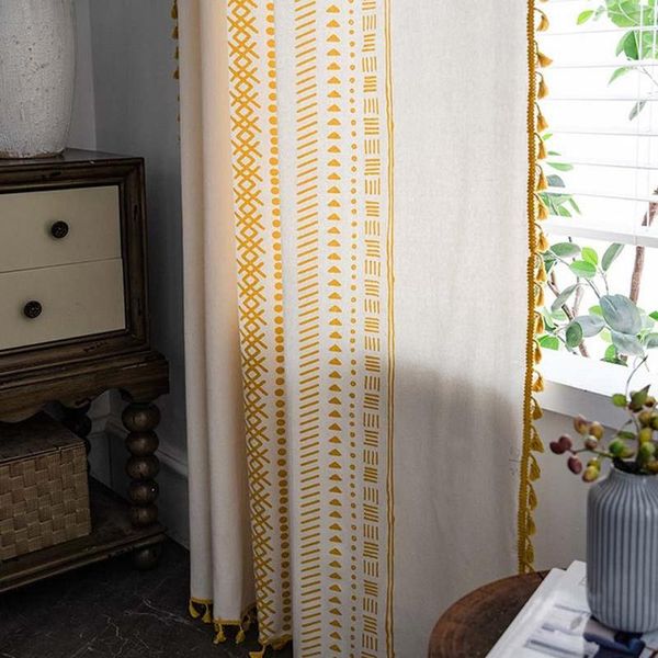 

curtain & drapes bohemian curtains colorful geometric striped tassel windows home decor semi-blackout cotton linen blend farmhouse tj6556