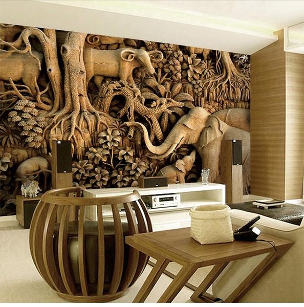 

wallpapers large wood carving elephant wallpaper 8d papel mural for living room background 3d wall po murals paper sticker