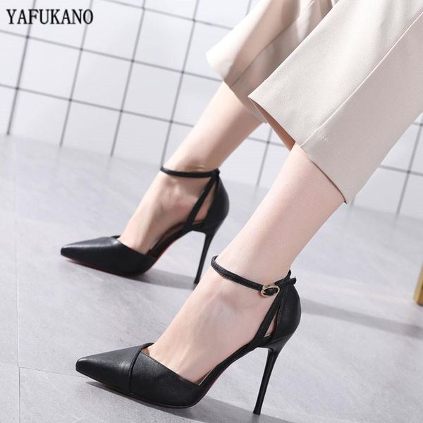 

dress shoes elegant mid hollow lady pumps 2021 brand pointed toe thin heel high heels ankle strap wedding party office shoe arrival, Black