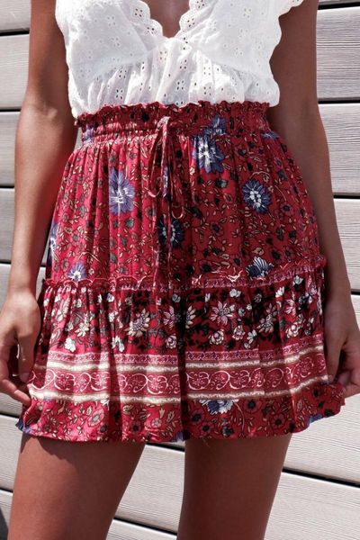

skirts 2021 women boho casual floral high waist beach summer short mini sundress pleated ball gown plain vintage soft, Black