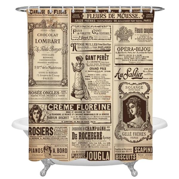 

spaper english letters retro shower curtain polyester fabric waterproof curtains modern bathroom