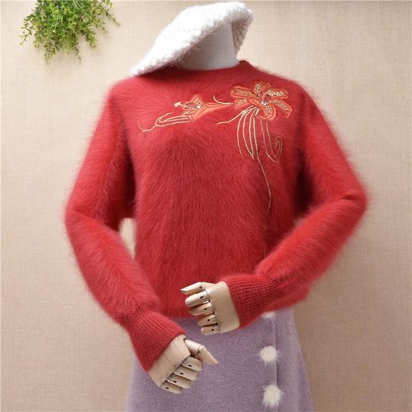 

women's sweaters winter mujer femme vintage embrodiery florals batwing sleeves sweater mink cashmere knitted pull female women blouses, White;black