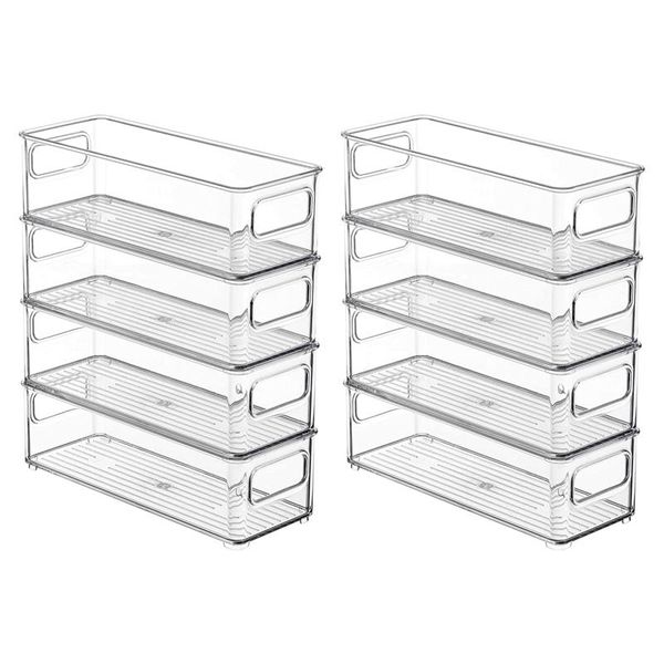 

storage bottles & jars set of 8 stackable plastic bins - refrigerator organizer with handles for pantry, fridge, er, kitchen