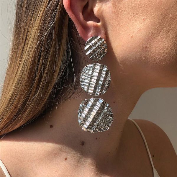 

dangle & chandelier exaggeration gold silver color round drop earring for women girl alloy circle long tassel pendant earrings brincos