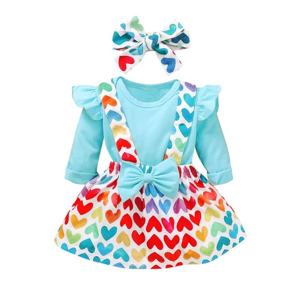 

clothing sets born baby girls 3pcs ruffle cotton romper +heart suspender skirts infant outfits autumn girl clothes 6 9 12 18m, White