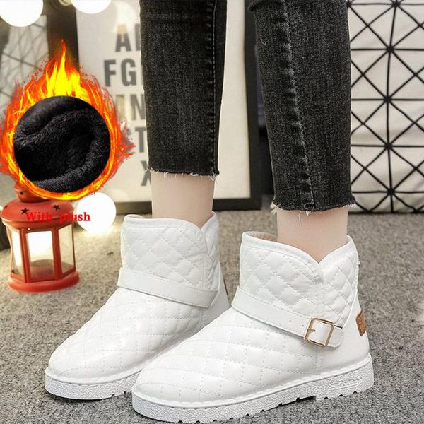 

boots winter women snow warm shoes ladies pu casual ankle botas mujer waterproof short plush slip on falt comfortable, Black