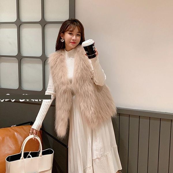 

women's fur & faux sleeveless jacket women vest 2021 winter fake short artificial coat female warm y25, Black