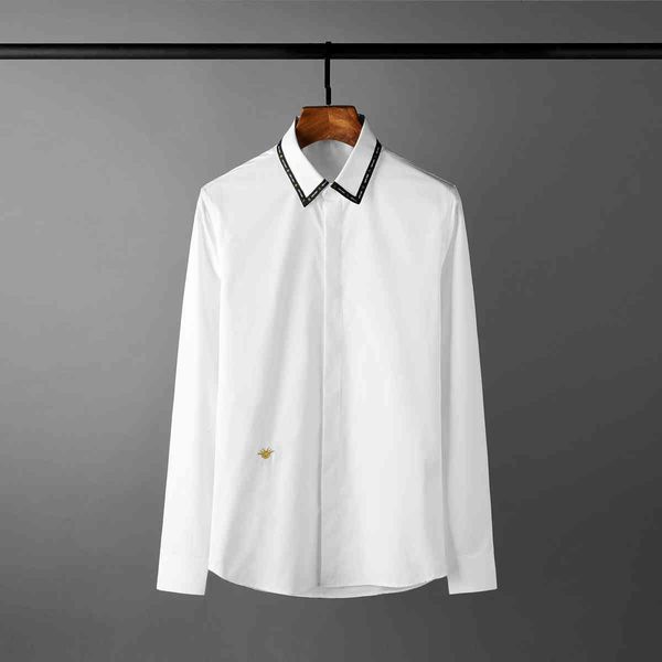 

tee shirt shirt ribbon collar luxury bee embroidery long sleeve casual mens shirts fashion slim fit party man shirt 4xl, White;black