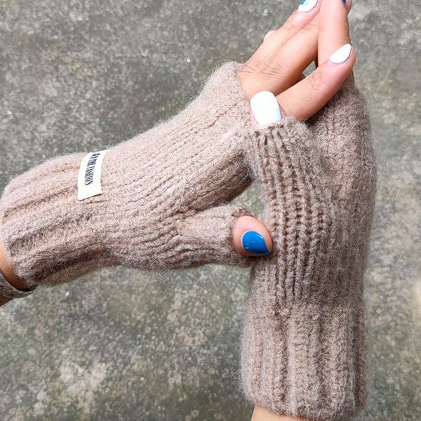 

five fingers gloves winter warm thickening wool women glove exposed finger thick without mittens knitted fingerless, Blue;gray