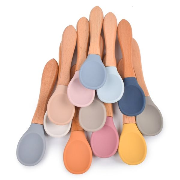 Utensílio bebê silicone tigela colher conjunto 2 pcs alimentando colher de mesa ciclo de mesa alimentos prato prato de prato 3333 Q2