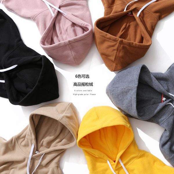 

2021 autumn winter drainage fce couple hoodie loose solid color men's plush sweater, Black