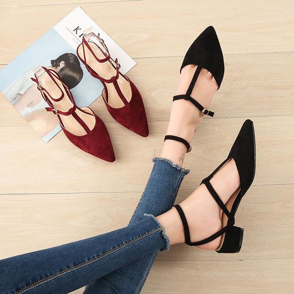 

double buckle belt gladiator sandals women pointed toe t-strap summer shoes woman cutout flock chunky heel sandalias mujer 2021, Black