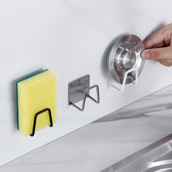

hooks & rails kitchen stainless steel sponges holder self adhesive sink drain drying rack accessories storage organizer
