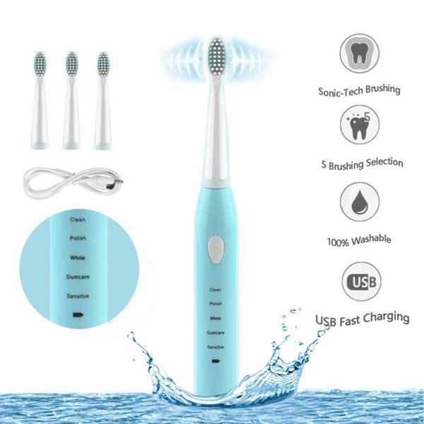

smart electric toothbrush portable ultrasonic children's tool rechargeable washable brush with 4 heads