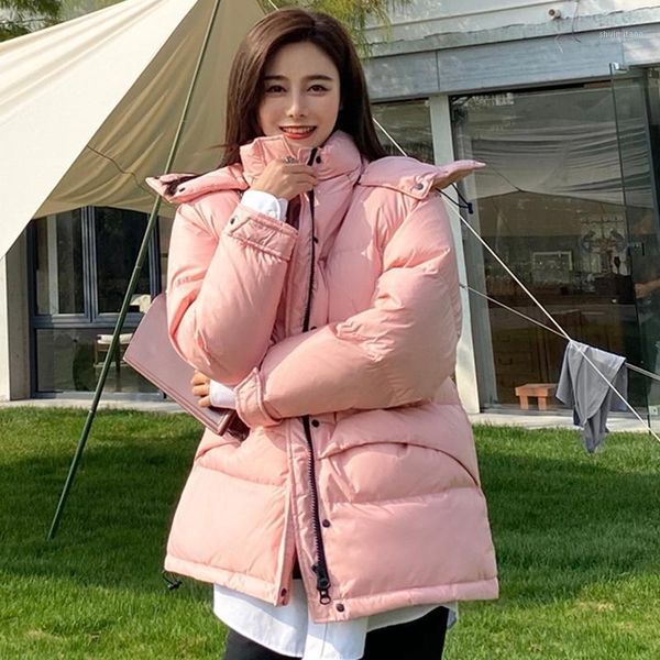 

women's down & parkas women white duck coats female thicken warm solid short puffer loose oversized winter jackets hooded ladies outwea, Black