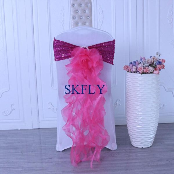 

custom made fancy wedding pink sequin banquet round chair band with curly willow sash sashes