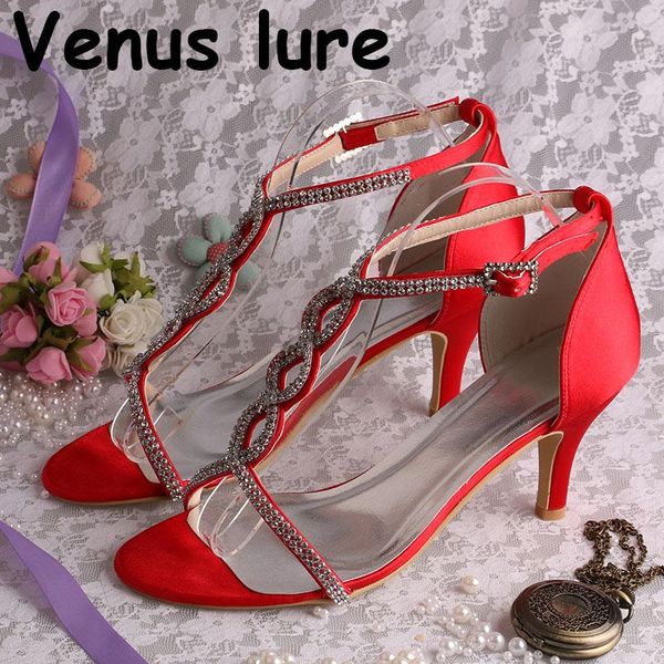 

rhinestone red wedding shoes sandals for women mid heel party size 7, Black
