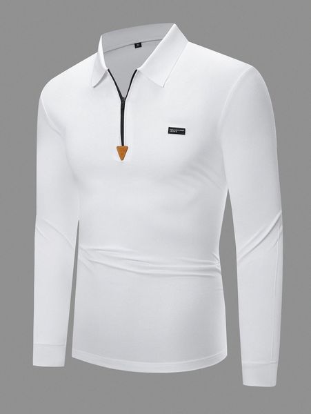 

men letter patched zipper detail polo shirt w526#, White;black