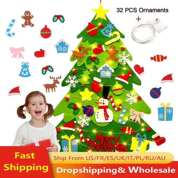 

christmas decorations felt tree 3.2ft diy wall hanging xmas with 32 pcs ornaments and 50 leds string lights decoration