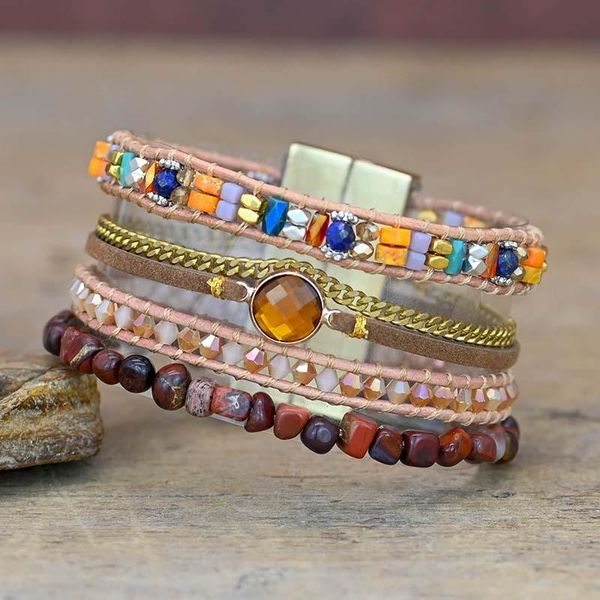 

tennis stylish orange crystal bracelet healing natural stone bohemian magnet clasp drop, Golden;silver
