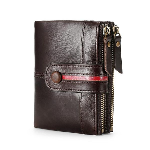 

wallets leather men's wallet short anti-rfid theft brush double zip, Red;black