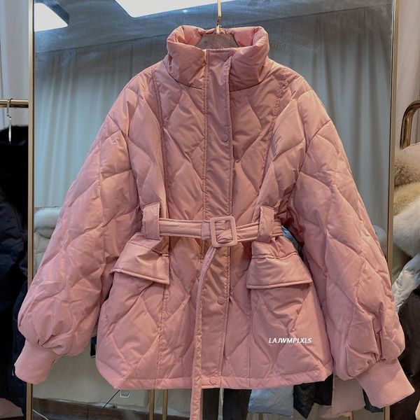 

women's down & parkas 2021 autumn winter women jackets quilted puffer high-quality warm lace up sweet oversize coat, Black