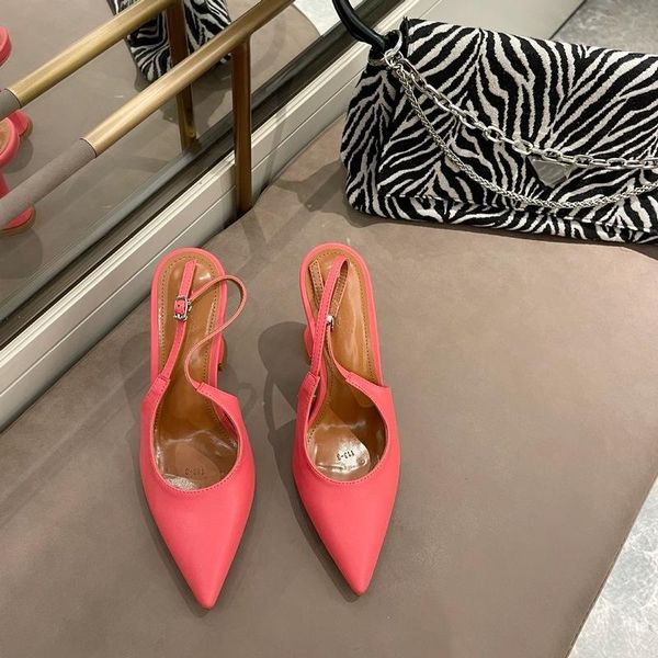 

sandals fashion women pointed toe thin high heels solid color pink/white/pink summer back strap party pumps shoes size 35-42, Black
