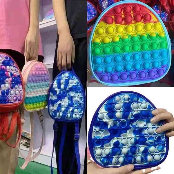 

19cm rainbow tie dye fidget backpack popet bubble toys bag push bubbles purses kids sports casual shoulder bags handbag tote christmas gift