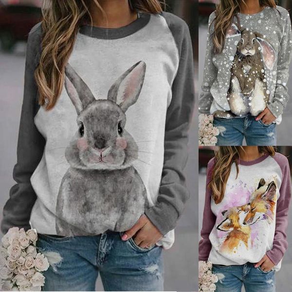 

women's t-shirt kawaii woman tshirts lady fashion animal printed t shirt long sleeve o-neck shirts plus size tunics mujer camisetas, White