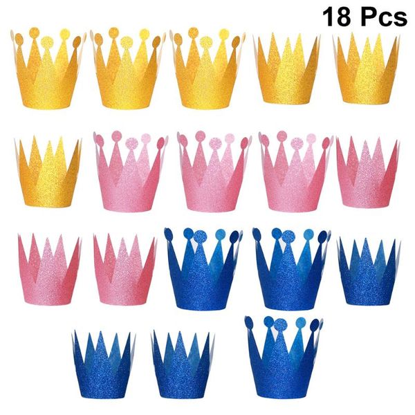 

party hats 18pcs glitter birthday crown prince crowns for kids and adults decorations (golden, blue)