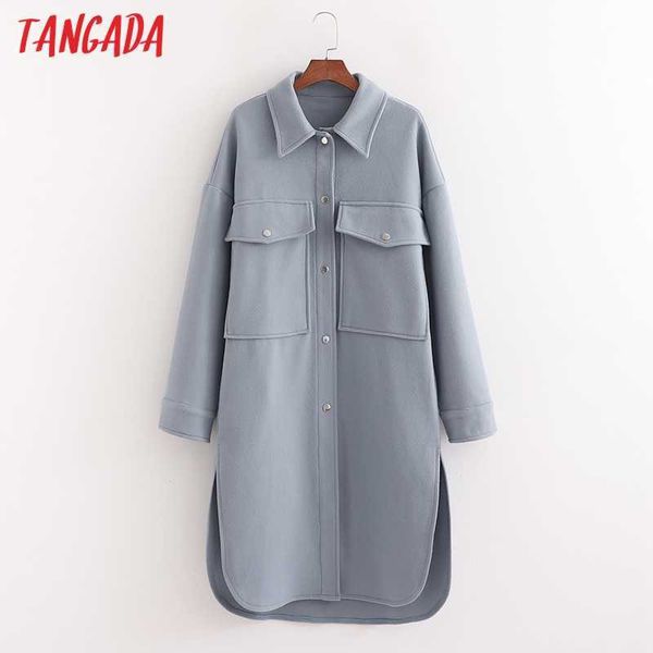 

tangada women oversized gray thick coats loose long sleeves pocket ladies elegant coat 1d82 210609, Black