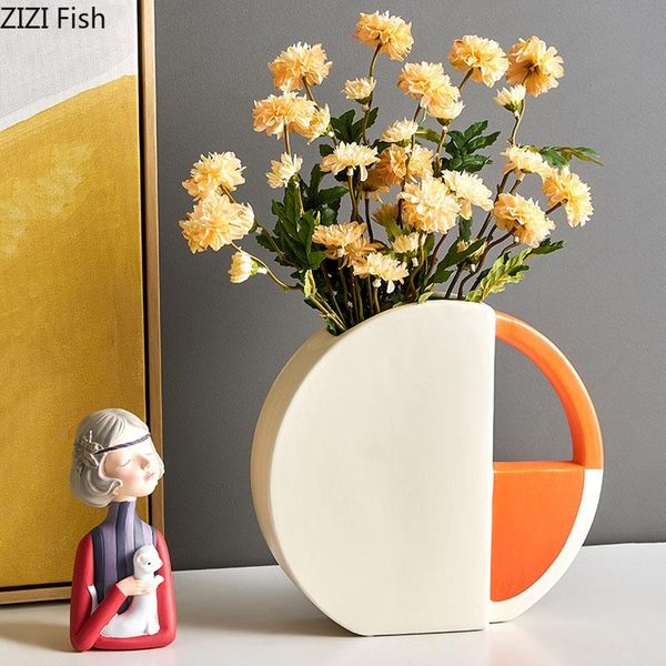 

vases round handle ceramic flower pots decorative arrangement desk decor creative porcelain vase home decoration modern