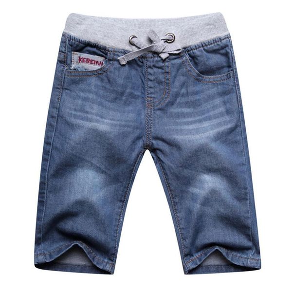 

jeans lucalucky kids baby teenage boys fashion pants clothing children mid waist straight denim knee length trousers 3-16 years, Blue