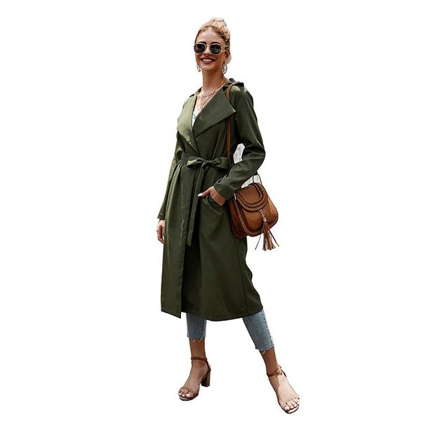 

women's trench coats fashion 2021 autumn and winter casual simple classic loose long coat with belt chic female windbreaker, Tan;black