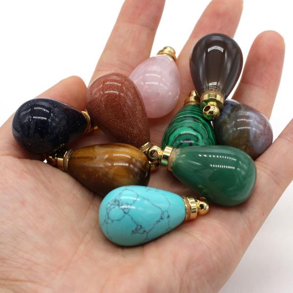 

earrings & necklace natural gems stone essential oil diffuser perfume bottle pendants rose quartzs tiger eye water drop shape for jewelry ma, Silver