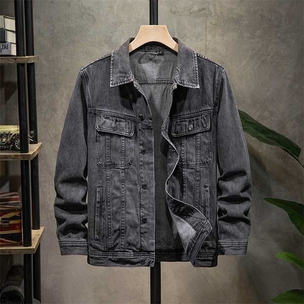 

autumn men's denim jacket fashion casual loose lapel classic black retro cotton brand 211214, Black;brown