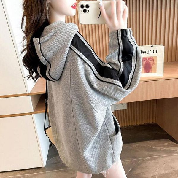 

women's hoodies & sweatshirts 2022thin hooded sweatshirt women spring autumn striped coat jacket loose harajuku patchwork hoodie, Black