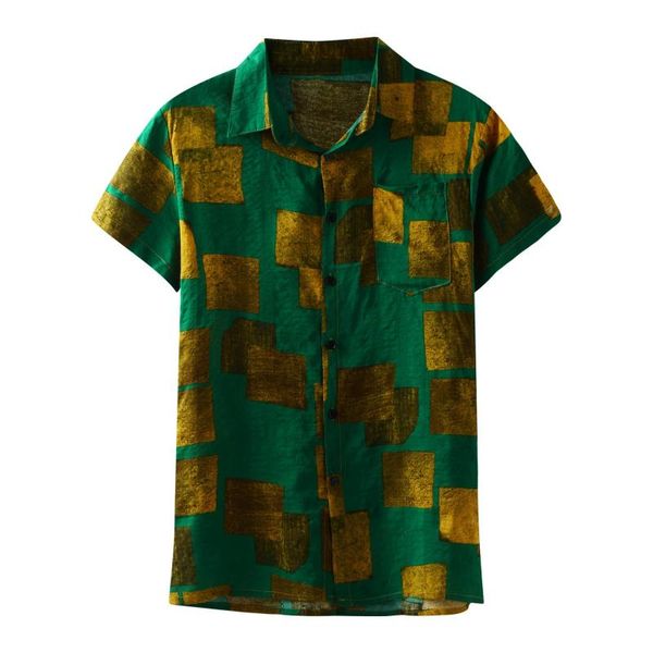 

men's casual shirts stripe print splice men shirt lapel neck streetwear short sleeve 2021 loose tropical button hawaiian g2, White;black