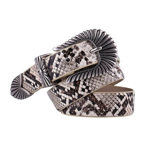 

belts pu printed ladies fashion metal buckle retro carving decoration leisure all-match accessories waist, Black;brown