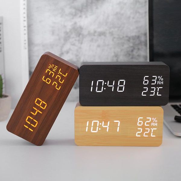 

desk & table clocks led wooden clock desksquare usb/ powerd digital display voice control snooze electronic alarm eye protection
