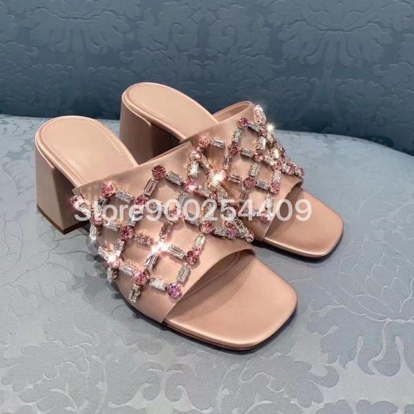 

sandals fashion women 2021 silk material rhinestone high heels slipper sandals,size 34/40 female quality 7.5cm, Black