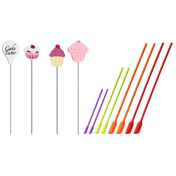 

baking & pastry tools 1set cake tester needles,reusable tasting needles mini silicone spatulas, 8 pack small makeup spatulas