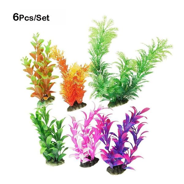 

3/5/6pcs artificial purple plastic plants aquarium green seaweed water grass fish tank decoration accessories decorations