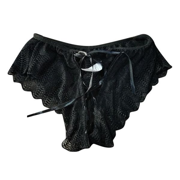 

women's panties fashsiualy embroidery bowknot for women 2021 high waisted crochet lace lace-up panty hollow out underwear, Black;pink