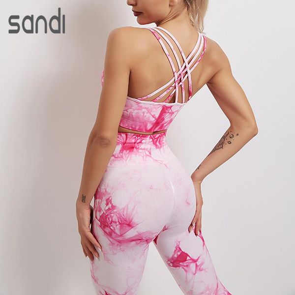 

yoga outfit sandi dyeing seamless set women gym clothing tracksuit cross back sports bra high waist leggings booty pants suits