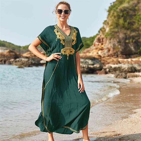 

cotton beach cover up bohemian women dress plus size embroidered sarong pareos de playa bikiini robe plage beachwear 210722, White;black