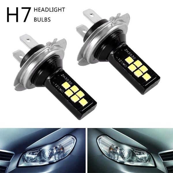 

car headlights 2pcs h7 led bulbs motorcycle anti-fog lamp 6000k white driving day running automatic accessories