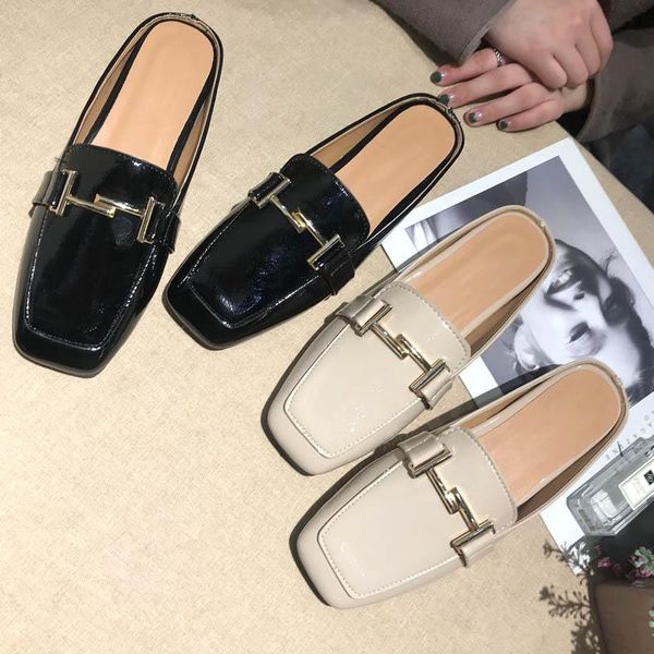 

slippers bailehou casual woman shoes flat mule square toe lady 2021 outside ladies women fashion mules, Black