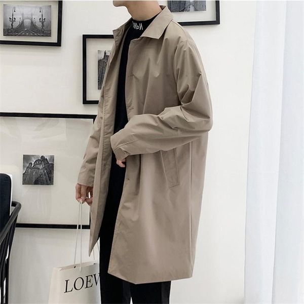 

women's trench coats windbreaker men's medium and long autumn winter leisure ins fashion coat 2021 loose large korean couple, Tan;black
